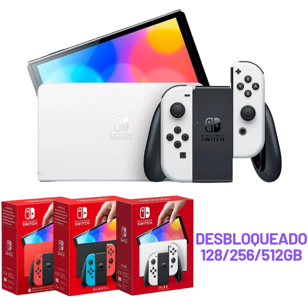 Nintendo Switch Oled Novo + Cartão com Jogos 128/256/512gb + Suporte Online + NF
