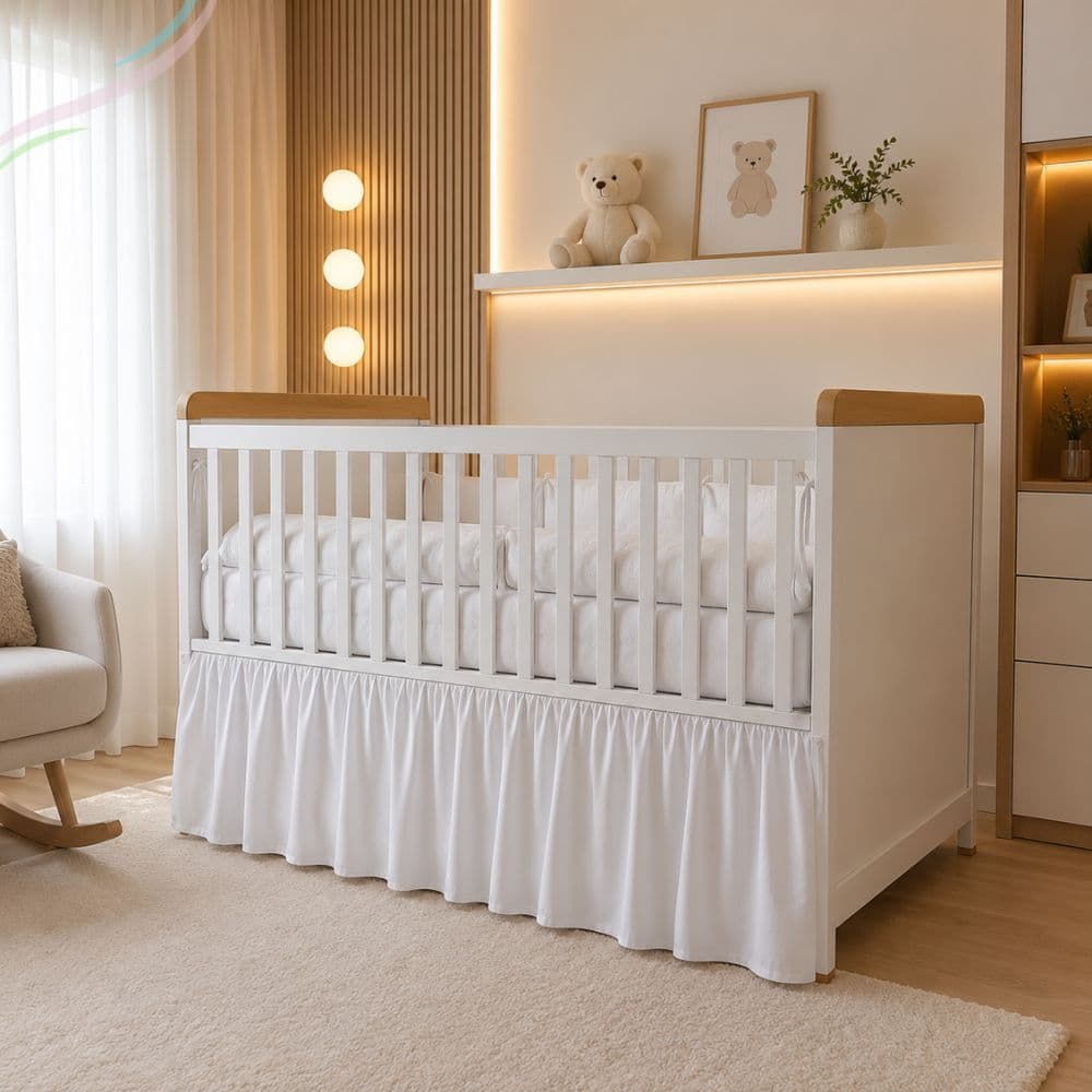 Saia de Berço Padrão Babado Algodão Lençol Cama Bebê Enxoval Menina Menino Quarto Infantil Decorar