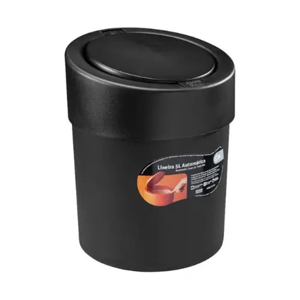 Lixeira 5 Litros com Tampa Preta para Banheiro Cozinha Lavabo