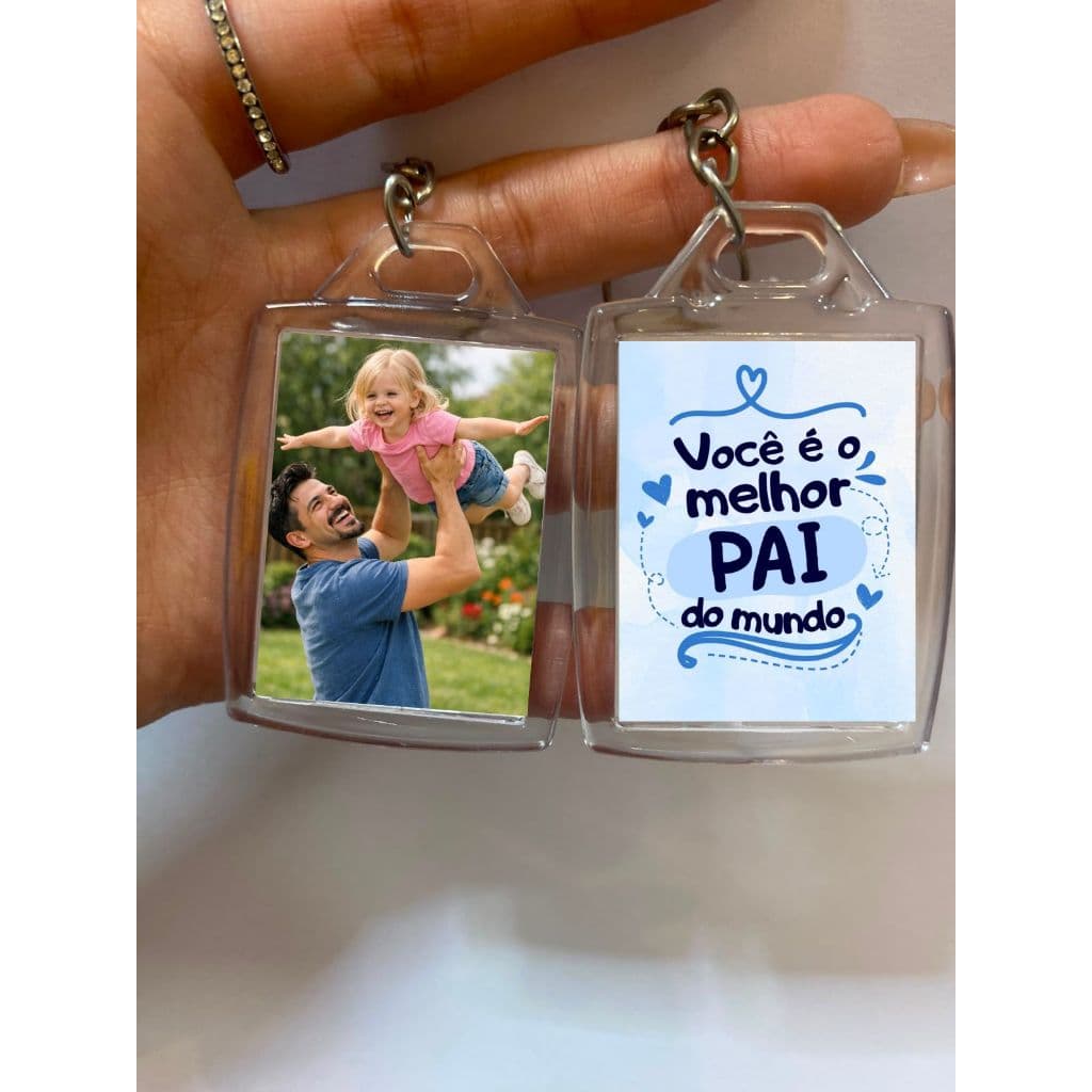 CHAVEIROS DE ACRÍLICO PERSONALIZADO COM FOTO 3x4 - FRASE A SUA ESCOLHA