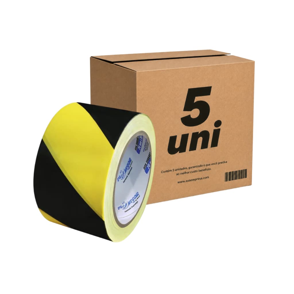 Kit 5 Fita Zebrada Preto e Amarelo Sinalização 200mx7cm Isolamento
