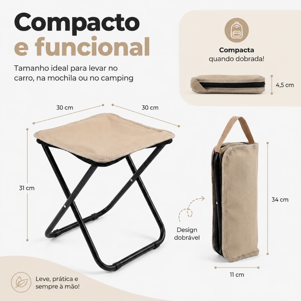 Banco Dobrável Portátil para Pesca Camping Mini Cadeira com Bolsa de Transporte