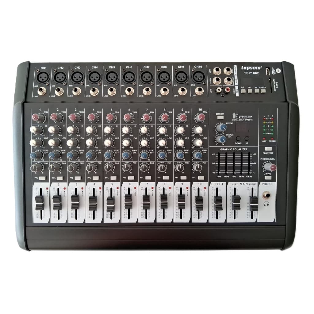 MESA DE SOM AMPLIFICADA 10 CANAIS / 600W. RMS TOPSOM TSP1002