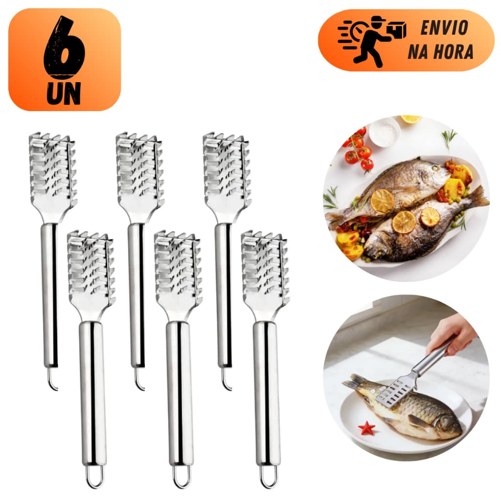 Kit Descamador Escamador De Peixe 19Cm Aço Inox Para Cozinha Limpador De Escamas Resistente