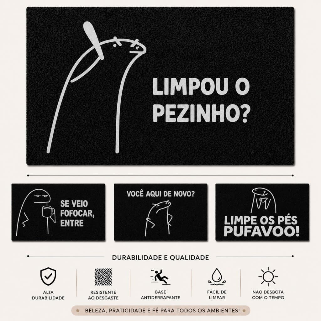 Tapete Porta de Entrada Limpou o Pezinho? Flork Capacho Antiderrapante Lavável Interno/Externo