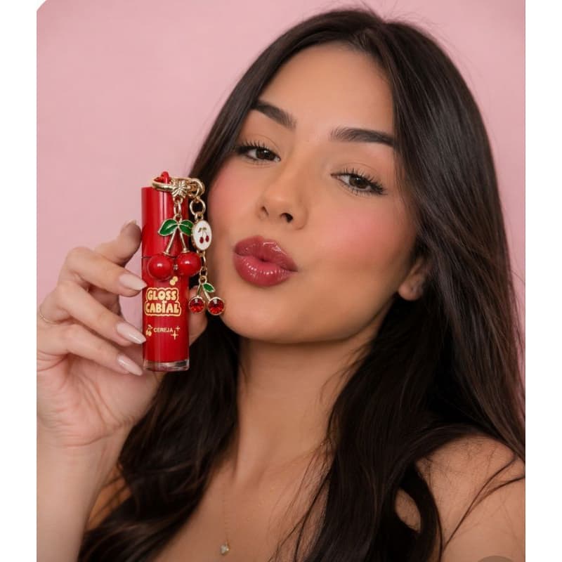 Gloss Labial Cereja Com Chaveiro Lip Gloss Hidratante Portátil Para Bolsa Brilho Intenso Aroma Suave