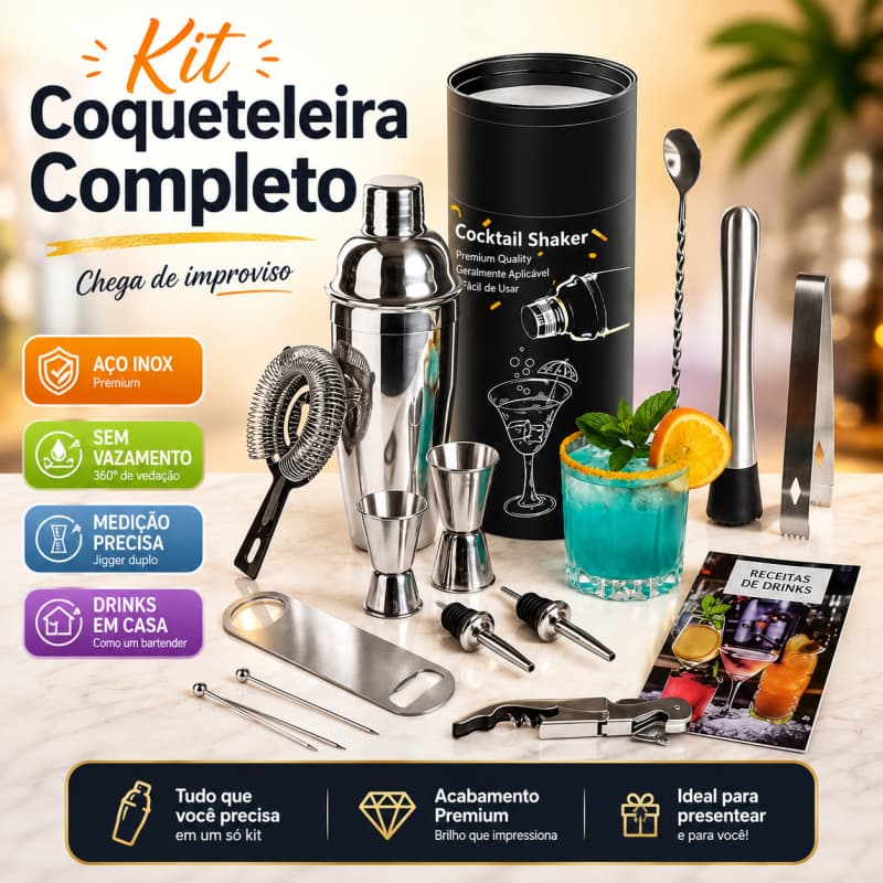 14kit Bartender Completo C/ Coqueteleira 700ml + Kit Boston