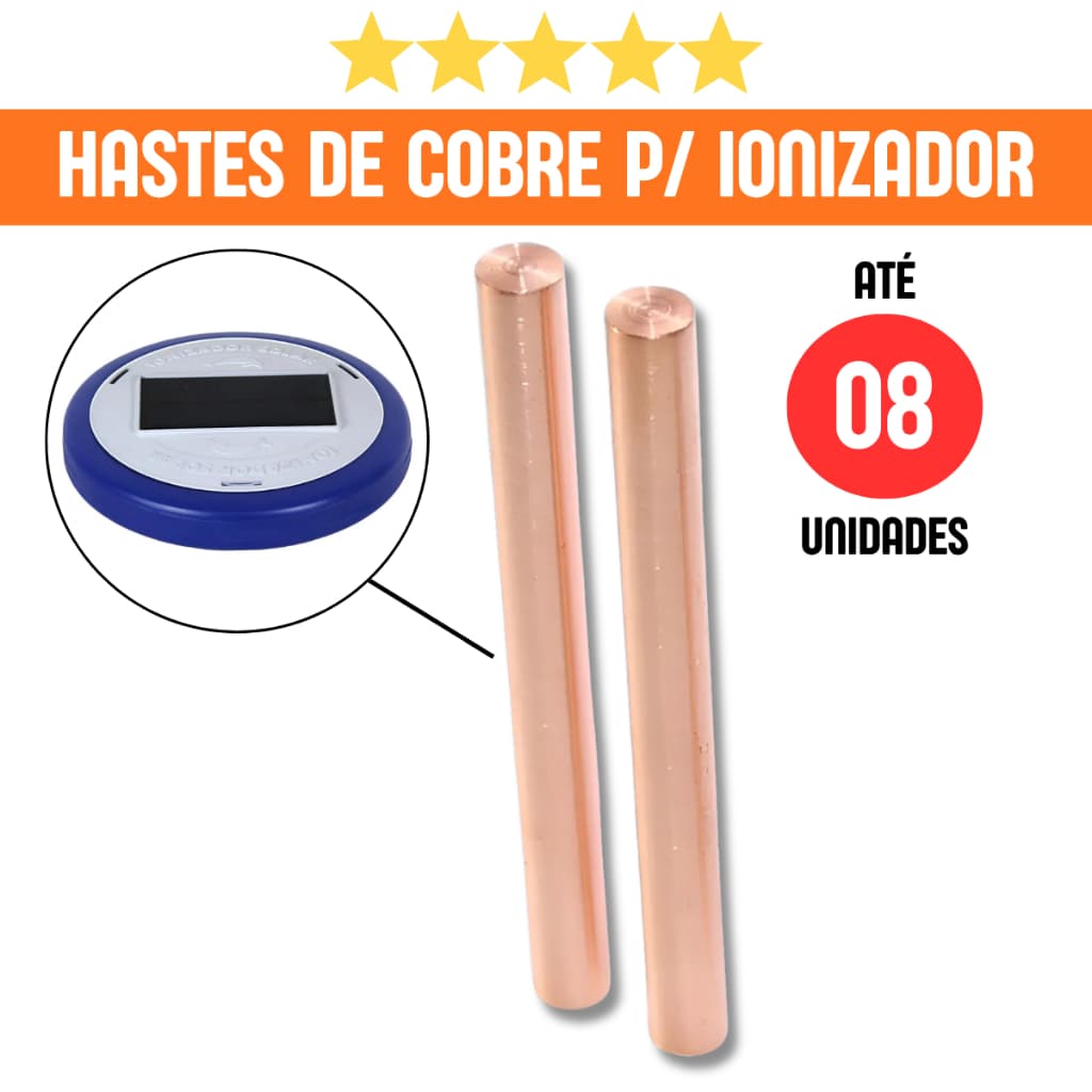 Refil Ionizador Solar Piscina Mec Pet | até 8 Unidades | Haste de Cobre Eletrodo Reposição Rosca M3 | Novare