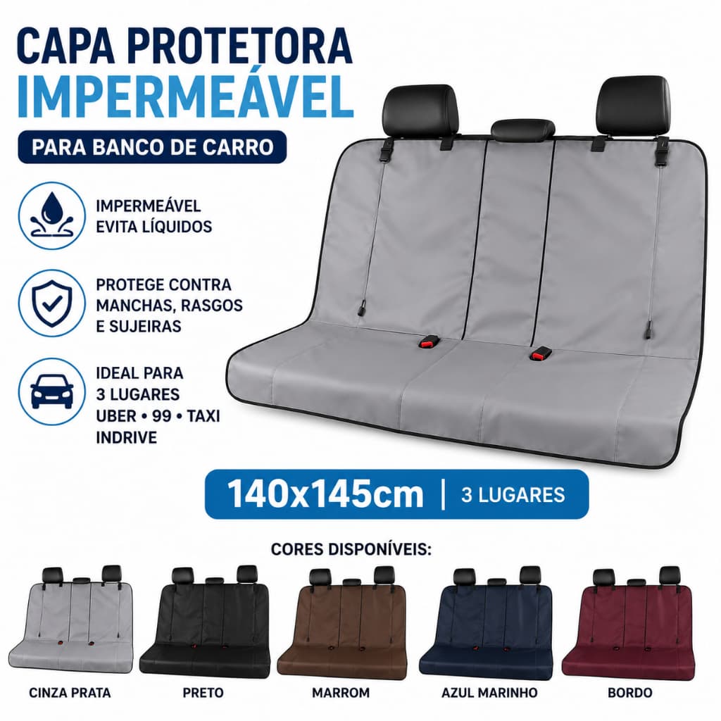 Capa Protetora Impermeável P/ Banco De Carro Evita Machas Rasgos e Sujeiras 140x145cm
