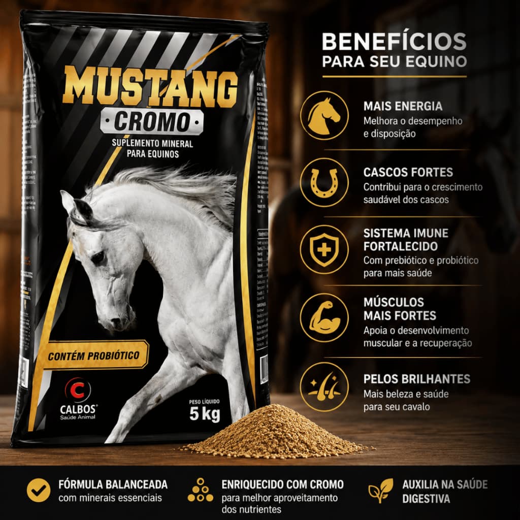 Sal Mineral Calbos 5kg com Probiótico Apoio Nutricional Mustang Cromo