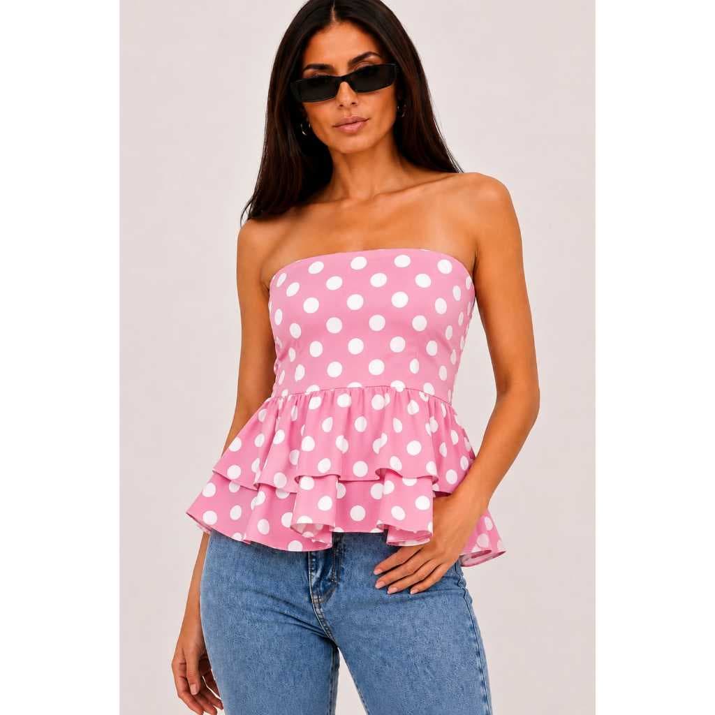 Blusa Feminina Tomara Que Caia Poá Com Bojo e Elastex