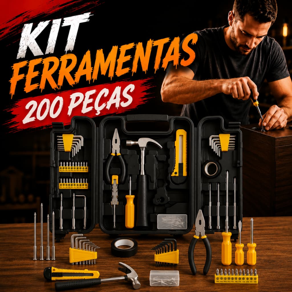 Kit Jogo de Ferramentas 200 Peças com Maleta Completo para Reparo Manutenção e Uso Doméstico