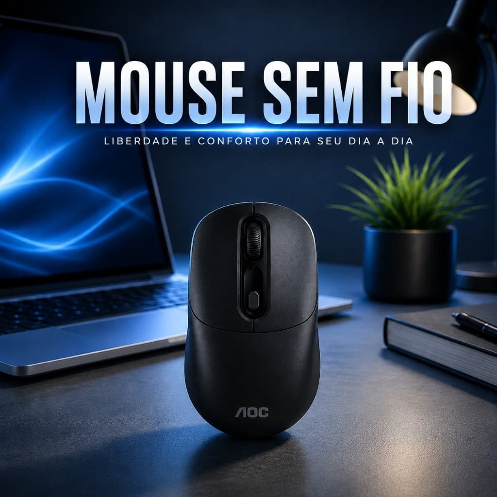 Mouse Sem Fio Óptico 1600 DPI Wireless USB 2.4GHz Ergonômico para PC e Notebook