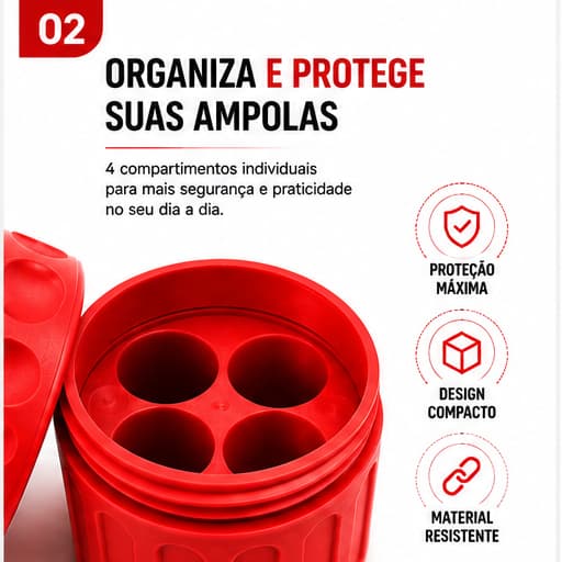 Porta Ampola 3ml 4 Compartimentos Organizador Estojo Protetor Rosca Dupla