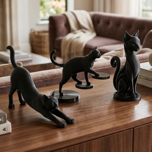 Kit 3 Gatos Decorativos Enfeite De Mesa Brincalhão Postado Escalador