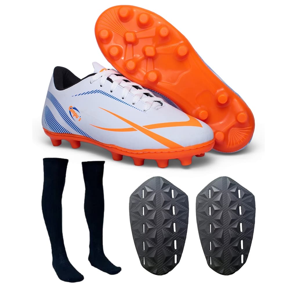 Kit Chuteira Futebol Campo Trava Caneleira e Meião Com Trava Resistente costurada Profissional leve
