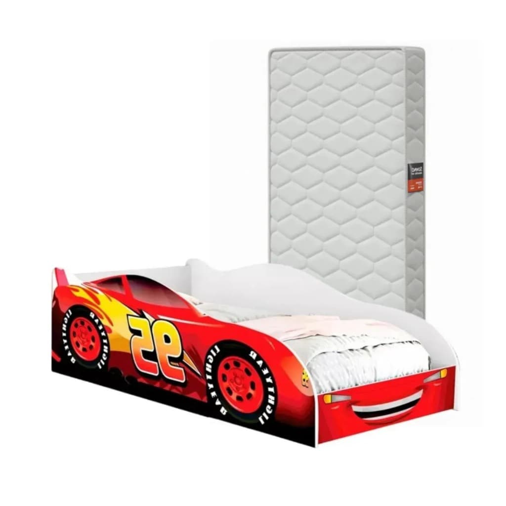 Cama Infantil Carro Mcqueen 95 com Colchão Grade de Proteção