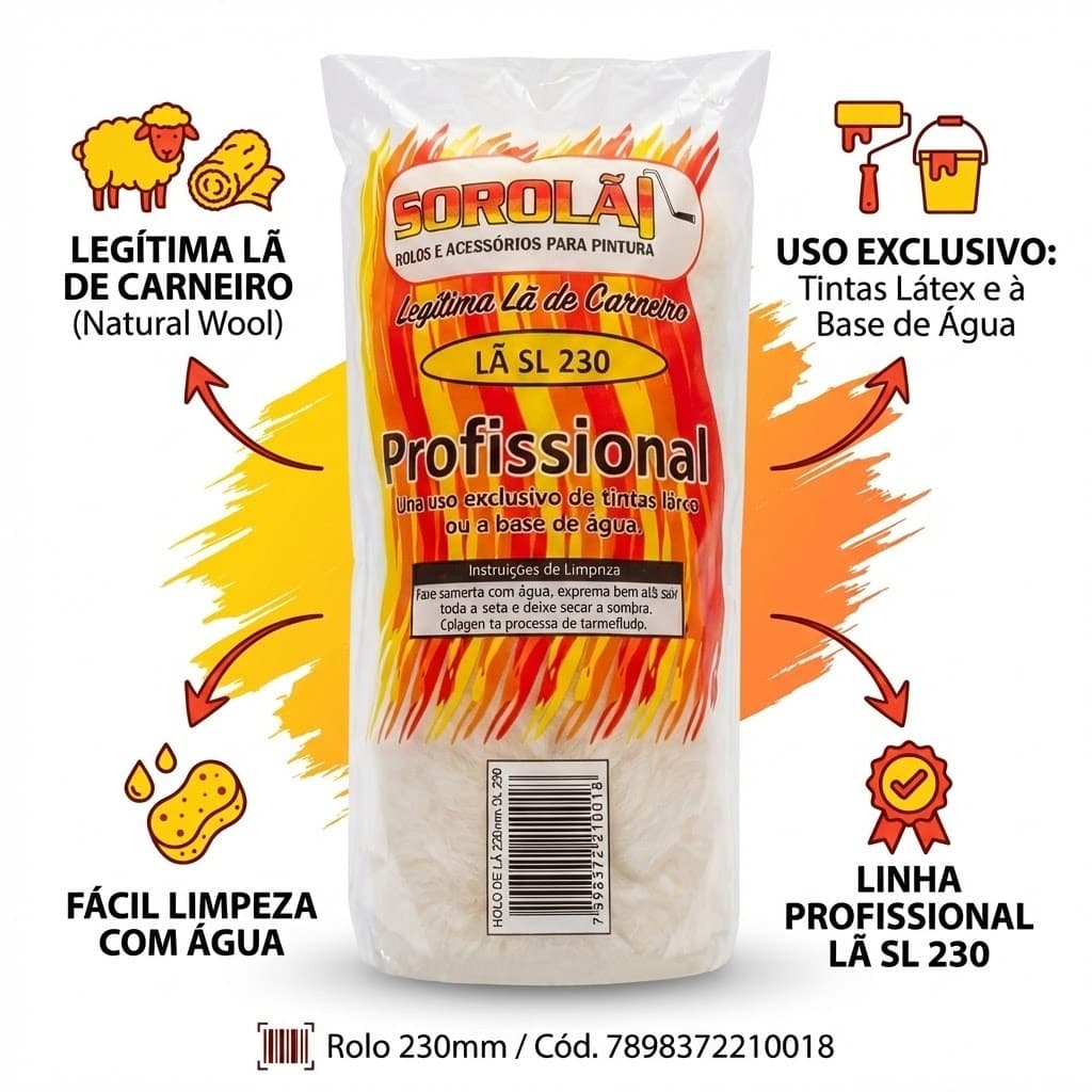 Rolo De Pintura Lã De Carneiro Sorolã 23Cm P/ Látex Rolo Legitima lã de carneiro Paredes Rústicas