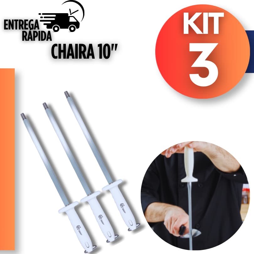 Chaira Afiadora Profissional Estriada Amoladora Para Facas 10" Com Cabo Ergonômico