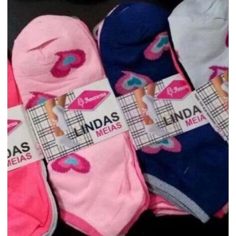 Kit com 12 pares de Meias Femininas Invisíveis Curtas