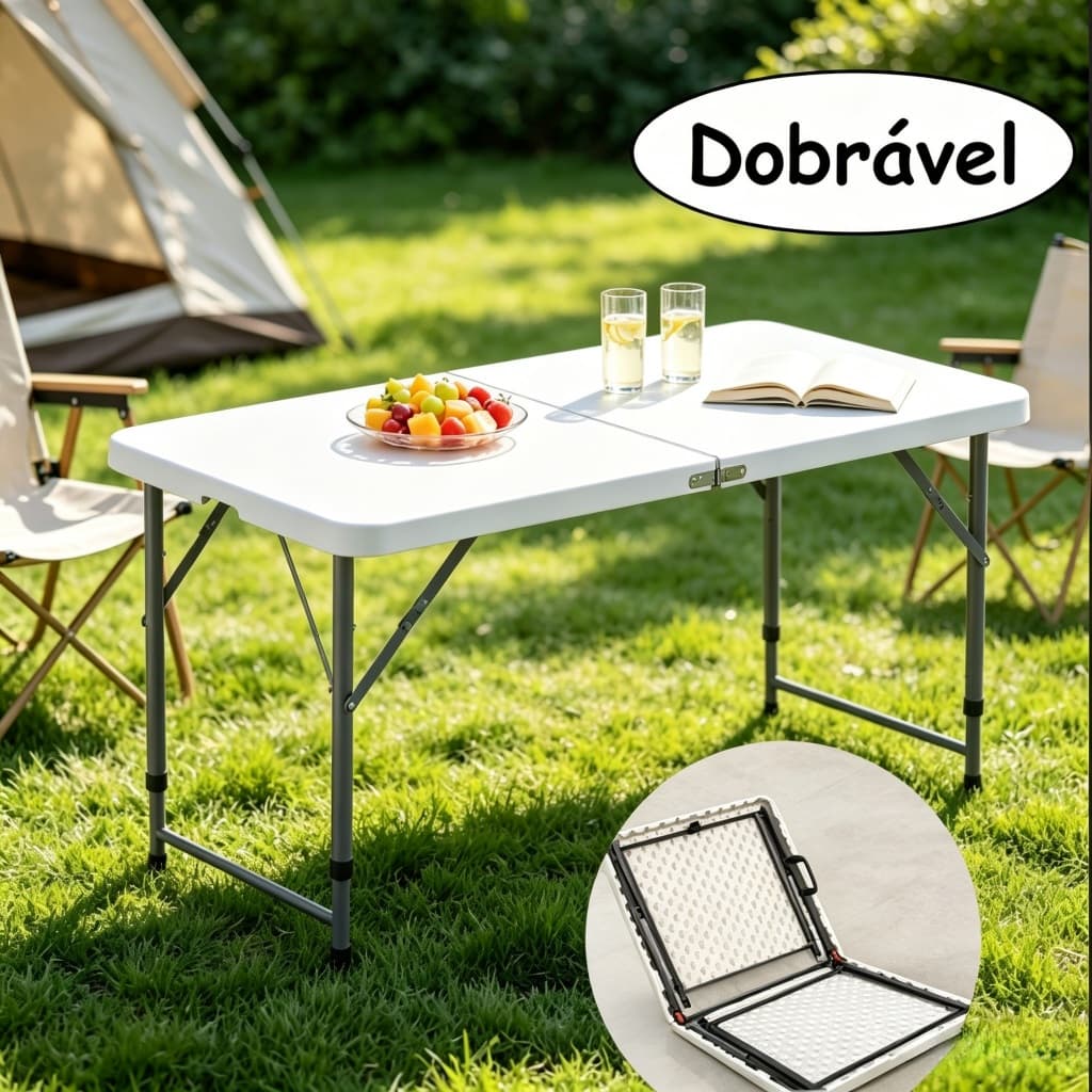 Mesa Dobrável Portátil Vira Maleta Leve Para Camping Jardim Praia com Alça Resistente 120x60cm