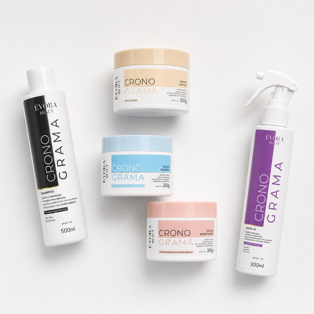 Kit Cronograma Capilar Completo Évora Shampoo 500ml Leave-in 300ml Hidratação Nutrição Reconstrução Profissional