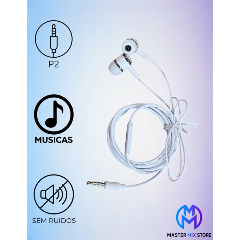 Fone de Ouvido Com Fio P2 A’Gold FN-A23, Microfone embutido, Grave forte, Som Estéreo, Android, Branco