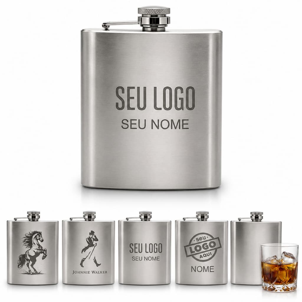 Cantil Porta Whisky em Inox 7oz Personalizado Nome e Logo