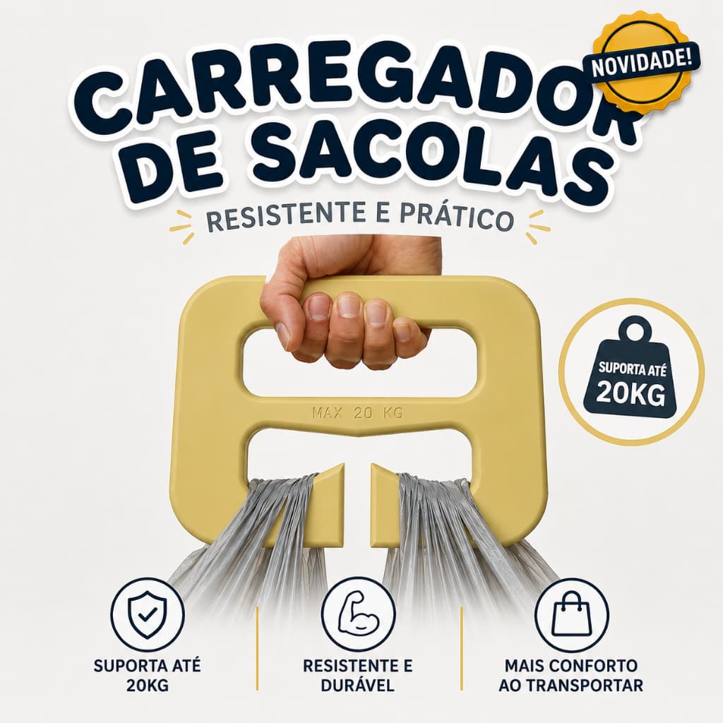 Carregador de Sacolas Ergonômico até 20kg com Alça Anatômica Resistente para Mercado, Compras e Transporte