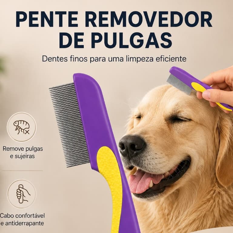 Pente Fino Anti Pulgas Tira Pulgas Carrapatos Remove Pelos Mortos Cachorro Gato Pet