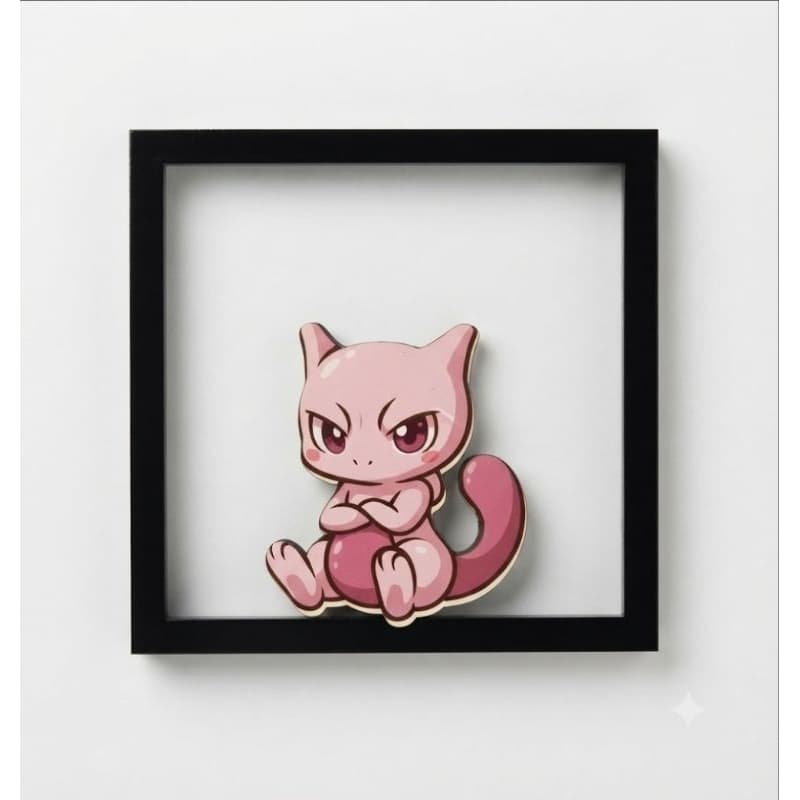 Quadro Decorativo Mewtwo Pokémon com Moldura Preta para Quarto Geek