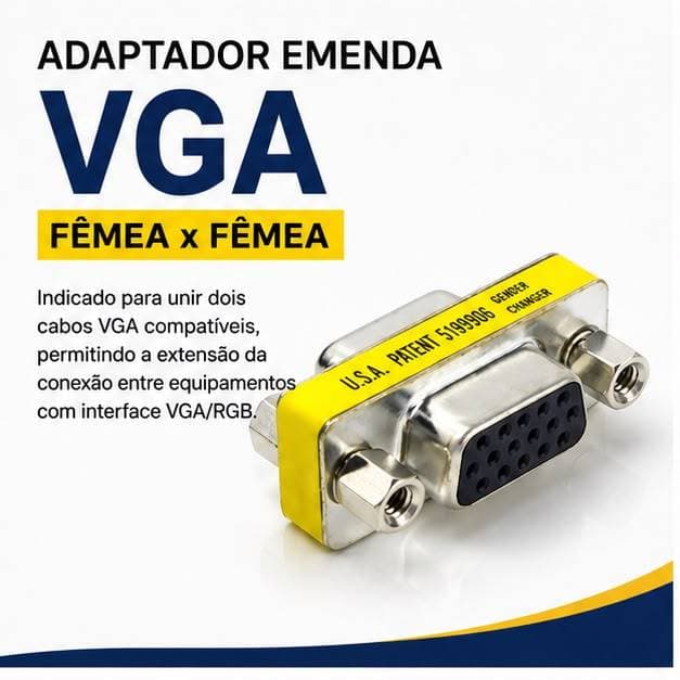 Adaptador Emenda VGA Fêmea x Fêmea para Cabo VGA e RGB