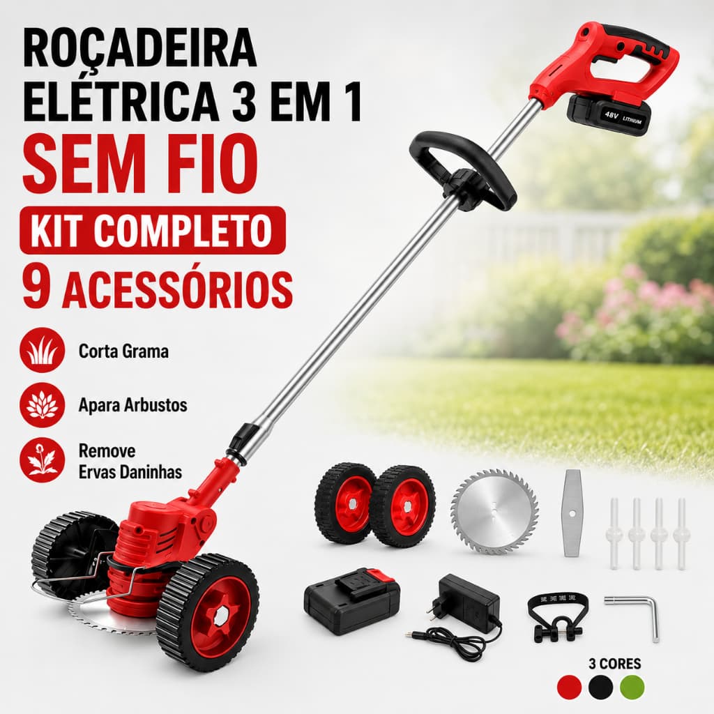 Aparador de Grama Elétrica a Bateria 21V com 2 Baterias e Kit de Lâminas Jardim TINNY YOU