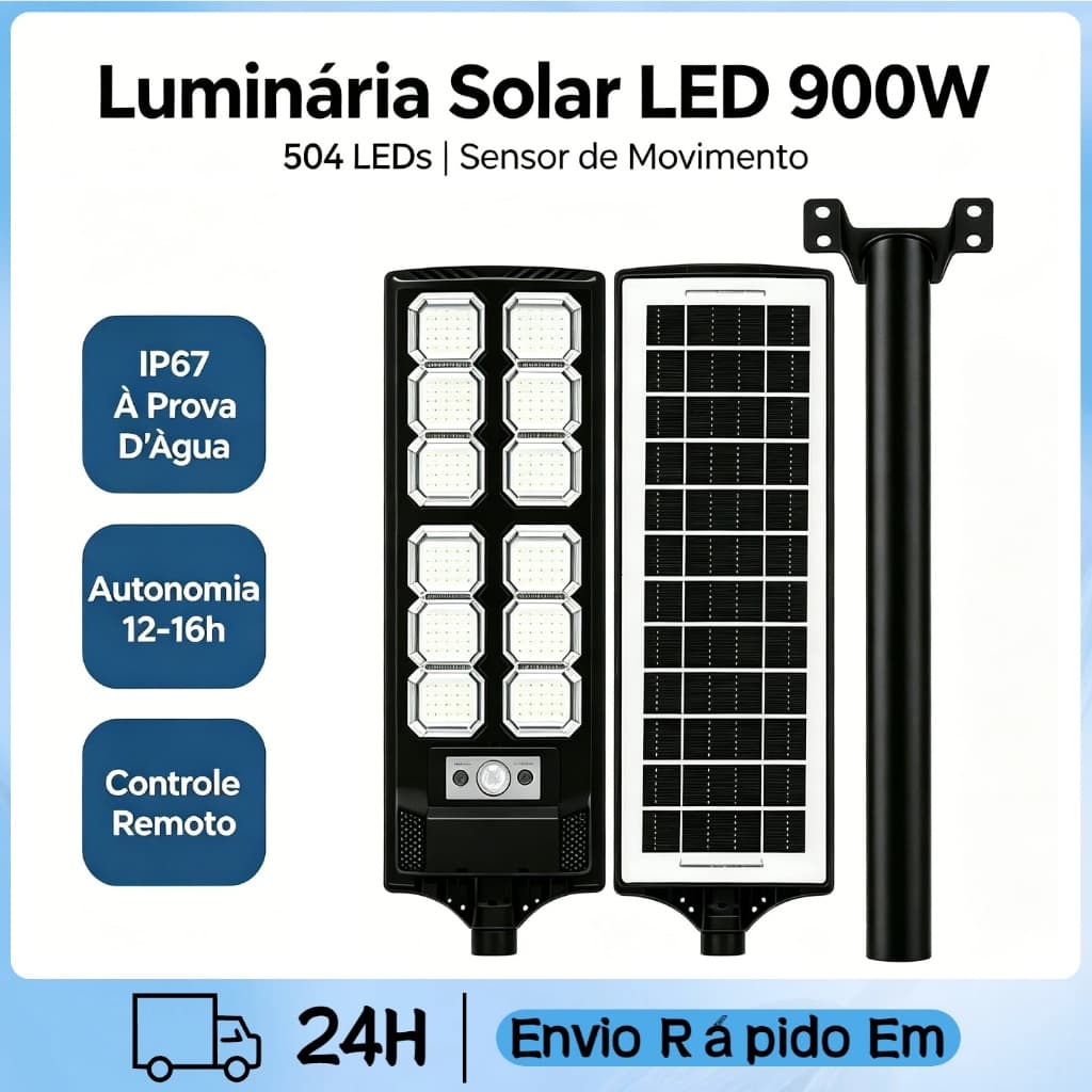 Kit 2 Luz Solar Iluminação Externa Luminária Solar 900W