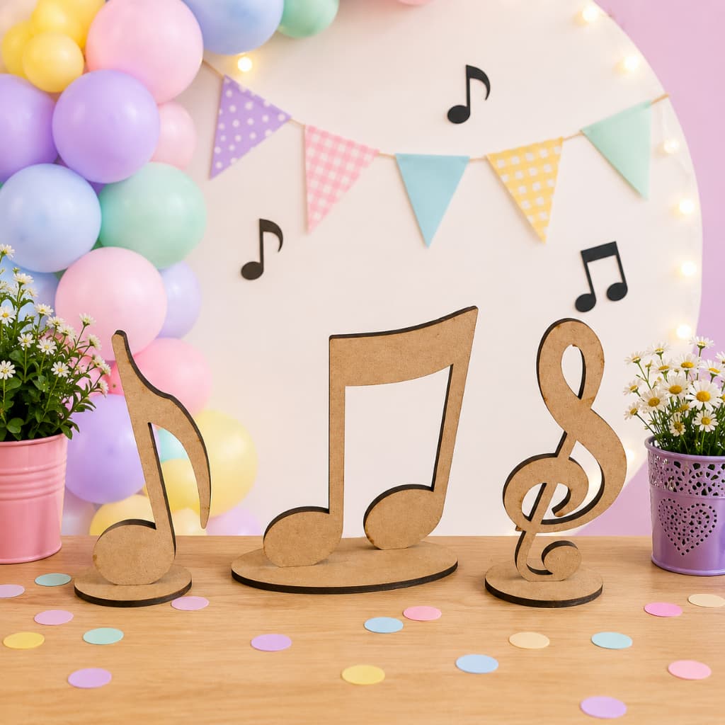 Kit 3 Peças Nota Musical Trio Mdf Display Mesa Decoração Festa Casa