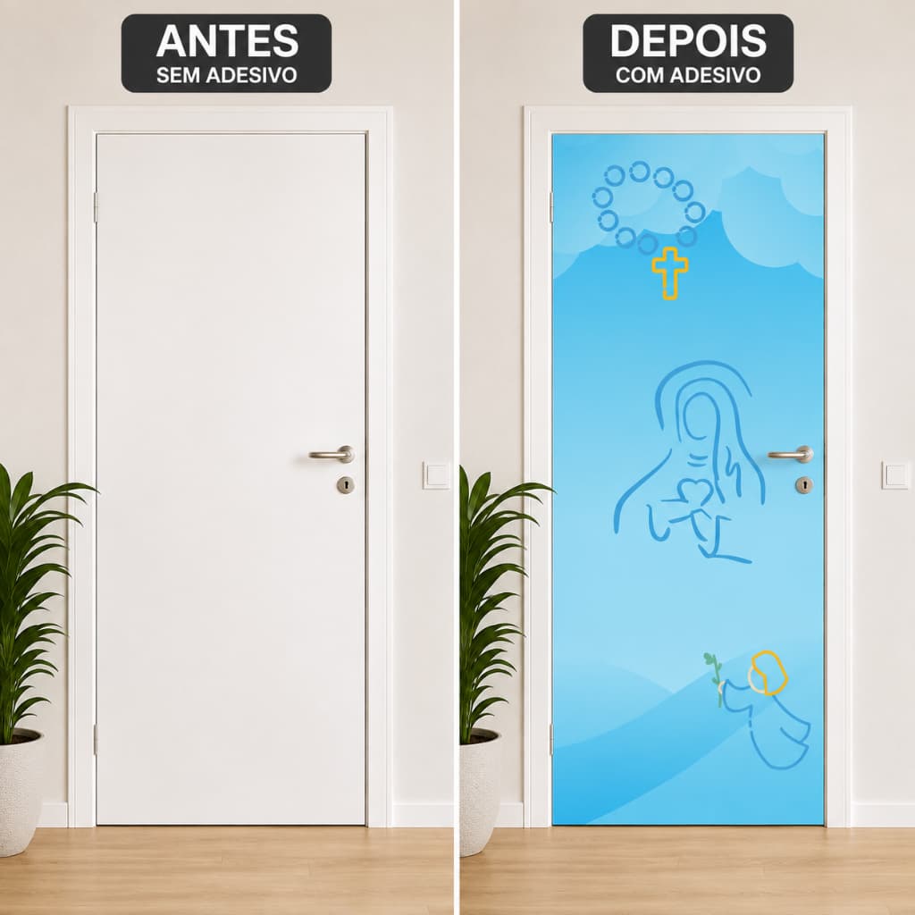 Adesivo Decorativo de Porta Infantil Desenho Nossa Senhora Jesus Anjos Religioso Fe Cristao Catolico