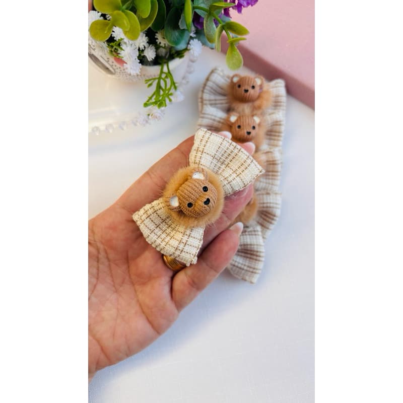 par de laço ursinho marrom, laço com ursinho, laço infantil