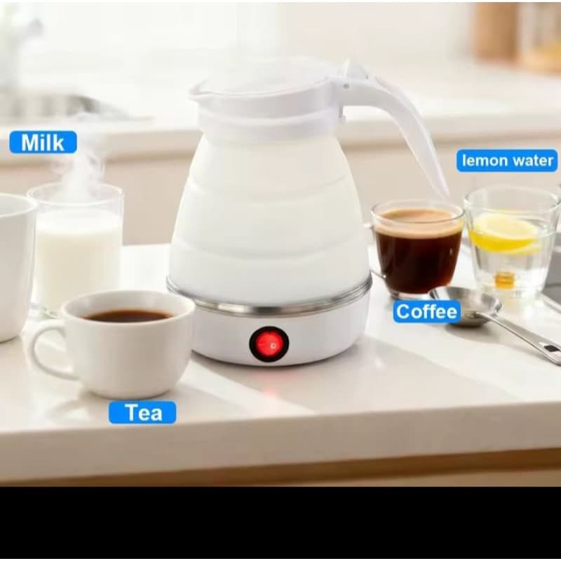 Jarra Chaleira Eletrica Retrátil 600ml 110v / Silicone Esquentar Leite Café Chá