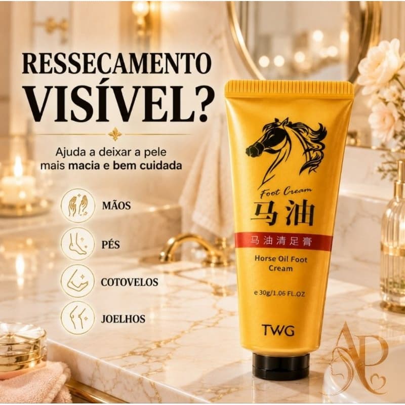 Creme Hidratante para Mãos Pés Cotovelos e Joelhos com Óleo de Cavalo Ressecada