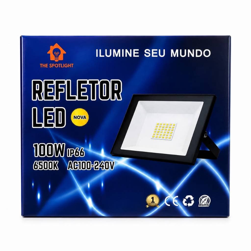 Refletor Led 100w 6500k  IP66 Luz Branco-Frio