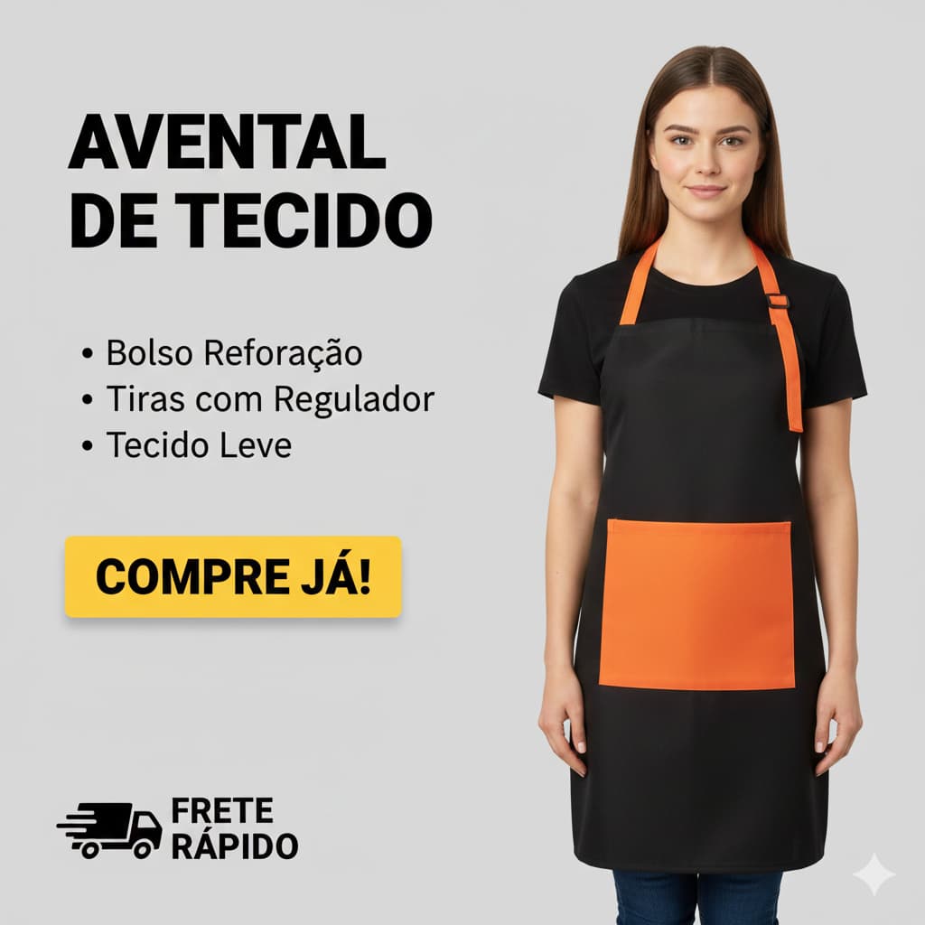 Avental Oxford Cozinha Profissiona Preto c/Laranja  com Bolso Regulador Reforçado Chef