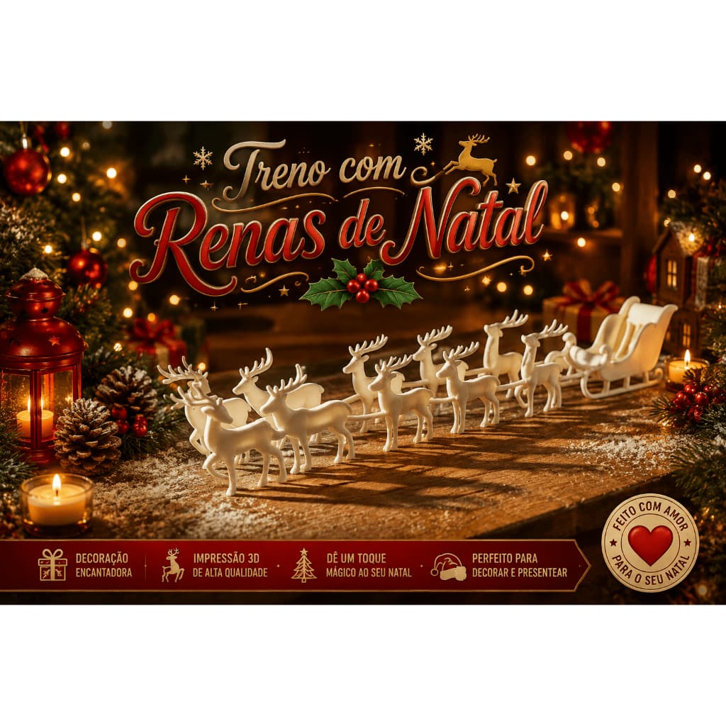 Trenó com Renas Decoração de Natal Enfeite Natalino 31CM - Escolha sua Cor