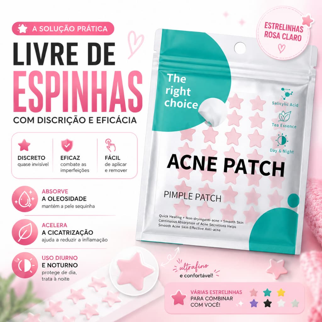 Seca Acne Adesivo Estrela Espinha Hidrocoloide Colorido Transparente