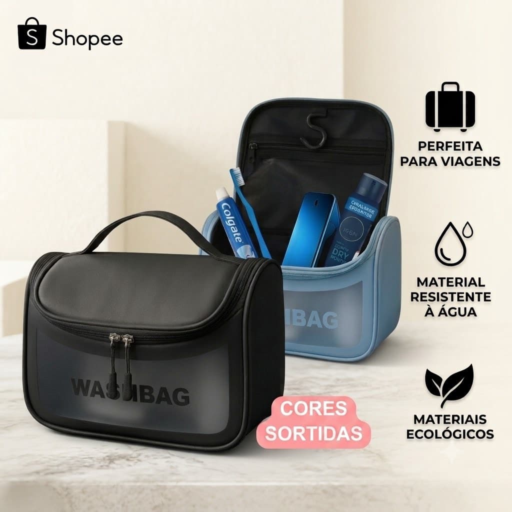 Necessaire Bolsa de Viagem Impermeável Organizadora Higiene Maquiagem Cosméticos - Azul ou Preta