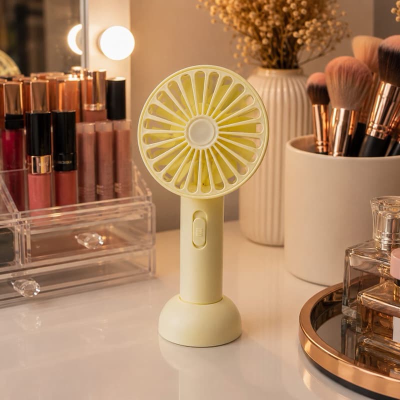 Mini Ventilador Recarregável Com Base 2 Velocidades Maquiagem Cílios