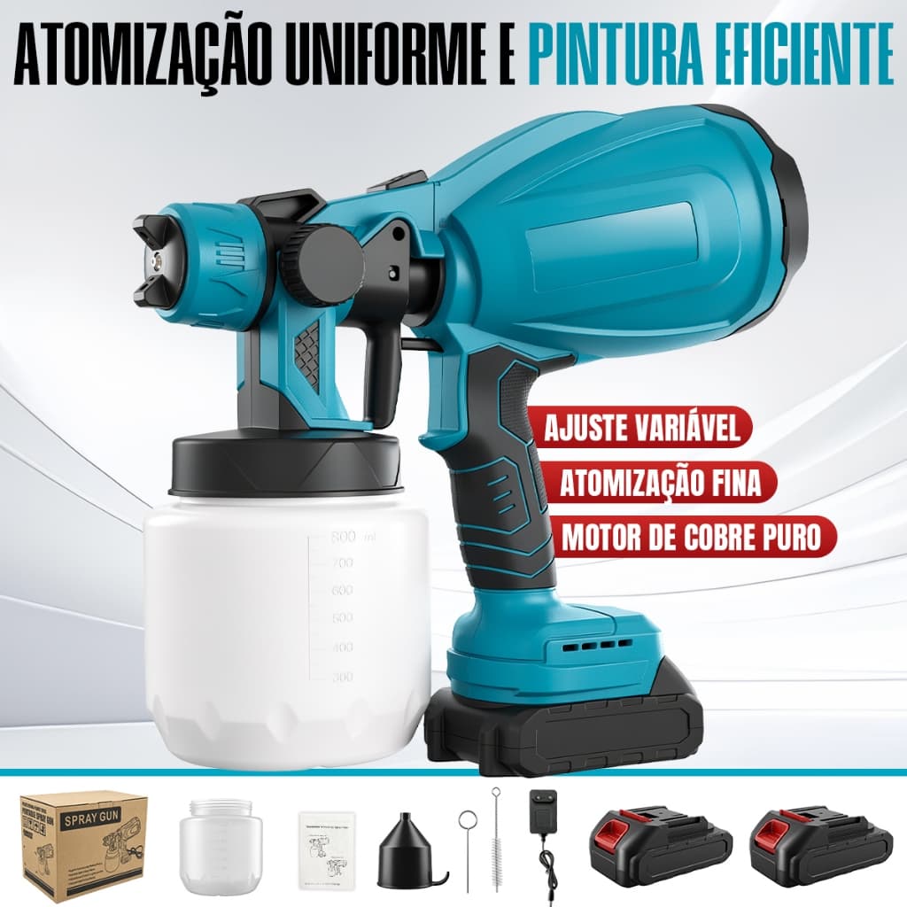 Pistola de Pintura Pulverizador de Tinta 850w 2 Baterias 48v Spray Portátil Elétrico