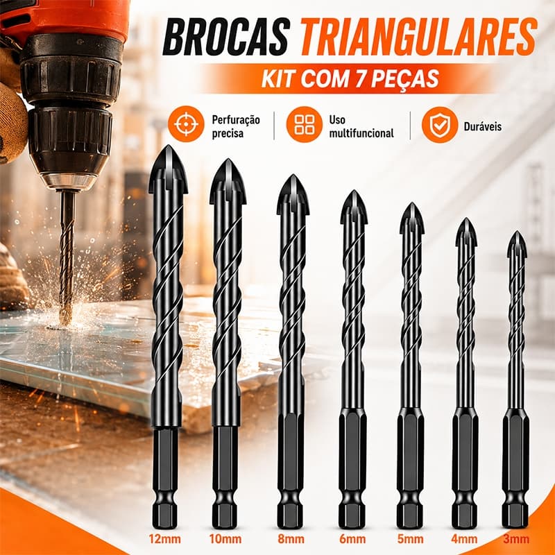 Conjunto 7 brocas diamantadas 3-12mm, fura vidro, cerâmica, porcelana e concreto, acessório para furadeira