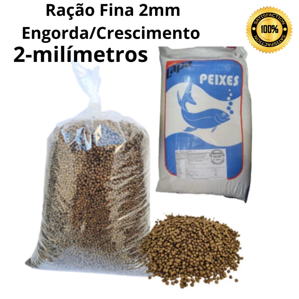 Até 5Kg Ração Peixe Média 2mm a 4mm Engorda/Crescimento - Peixe Tilapia, Carpa - 32% Proteína