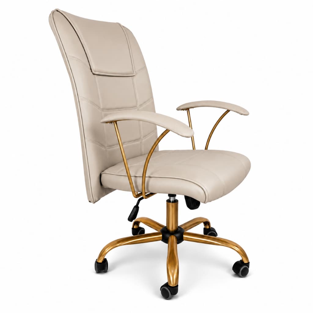 Cadeira de Escritório Luxo Ergonômica Encosto Alto Estofada Premium Base Giratória Dourada Regulagem de Altura