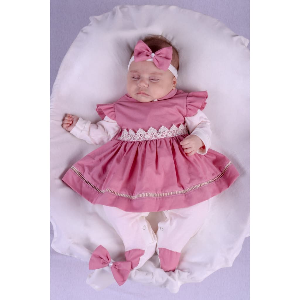 Saída Maternidade Menina Alice Rosa Clarinho Delicada 04 peças Roupa de Bebê Menina